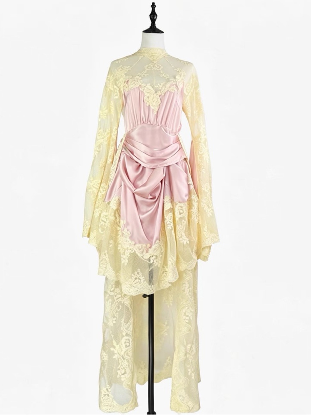 Designer-style Pink & Cream Lace Draped Women's Dress